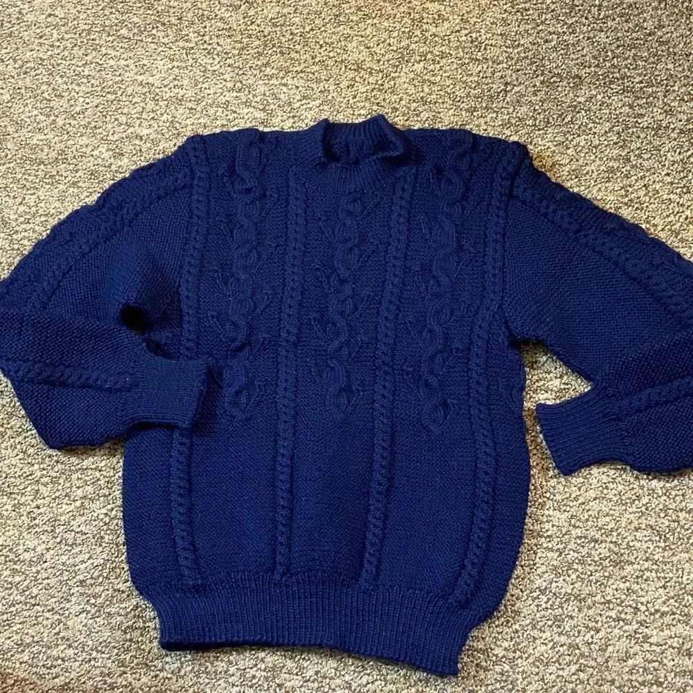 Handmade Navy Blue Cable Knit Unisex Sweater Sise Approximate 10-12